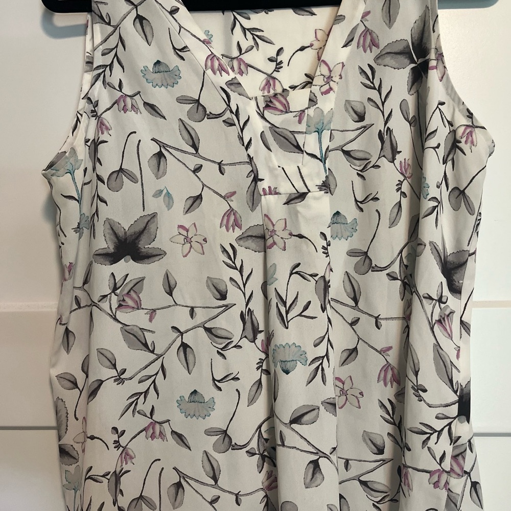 LOFT Black and Pink Asymmetrical Sleeveless Blouse